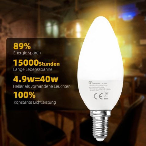 6x ŻARÓWKA LED E14 C37 4,9W=40W ŚWIECZKA 2700K 470lm CIEPŁA BIEL