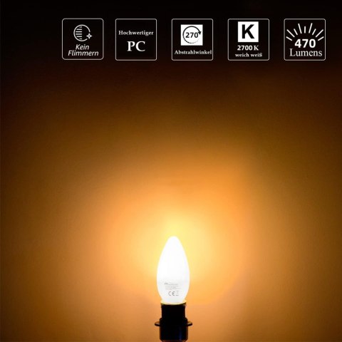 6x ŻARÓWKA LED E14 C37 4,9W=40W ŚWIECZKA 2700K 470lm CIEPŁA BIEL