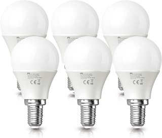 6x ŻARÓWKA LED E14 G45 MLECZNA 4,9W=40W 2700K 470lm CIEPŁA BIEL KULKA
