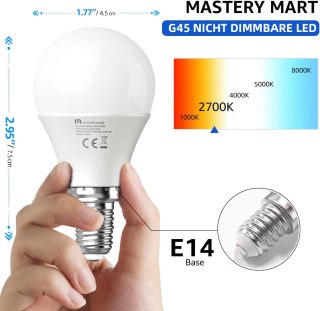 6x ŻARÓWKA LED E14 G45 MLECZNA 4,9W=40W 2700K 470lm CIEPŁA BIEL KULKA