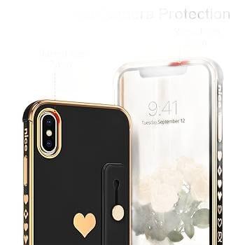 ETUI DO APPLE IPHONE X/XS CASE CZARNE PLECKI ZŁOTE SERDUSZKO RAMKA +UCHWYT ETUI DO APPLE IPHONE X/XS CASE CZARNE PLECKI ZŁOTE SERDUSZKO RAMKA +UCHWYT