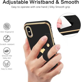 ETUI DO APPLE IPHONE X/XS CASE CZARNE PLECKI ZŁOTE SERDUSZKO RAMKA +UCHWYT