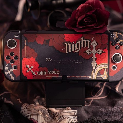 ETUI OCHRONNE NA NINTENDO SWITCH OLED NIGHT ROSES CZARNO CZERWONE