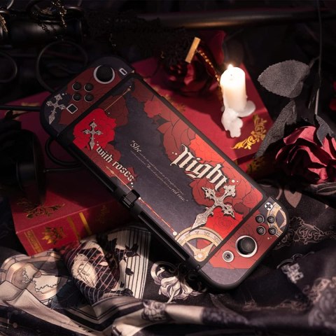 ETUI OCHRONNE NA NINTENDO SWITCH OLED NIGHT ROSES CZARNO CZERWONE
