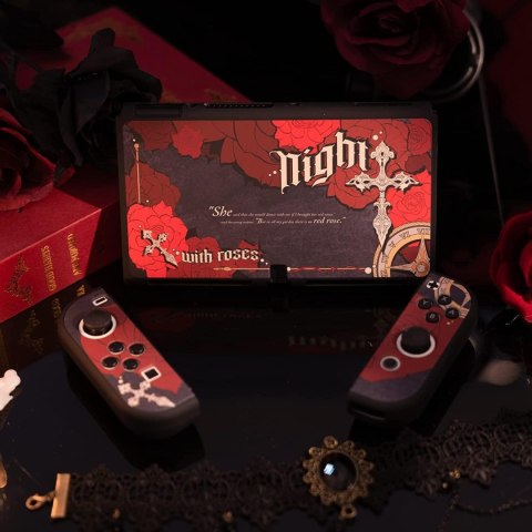 ETUI OCHRONNE NA NINTENDO SWITCH OLED NIGHT ROSES CZARNO CZERWONE