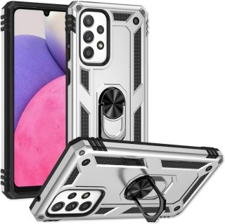 ETUI OCHRONNE SAMSUNG GALAXY A53 SREBRNE PIERŚCIEŃ CZARNE ELEMENTY SOLIDNE