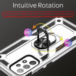 ETUI OCHRONNE SAMSUNG GALAXY A53 SREBRNE PIERŚCIEŃ CZARNE ELEMENTY SOLIDNE