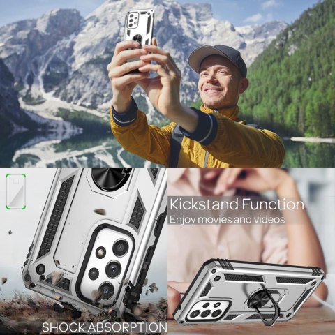 ETUI OCHRONNE SAMSUNG GALAXY A53 SREBRNE PIERŚCIEŃ CZARNE ELEMENTY SOLIDNE