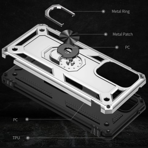 ETUI OCHRONNE SAMSUNG GALAXY A53 SREBRNE PIERŚCIEŃ CZARNE ELEMENTY SOLIDNE