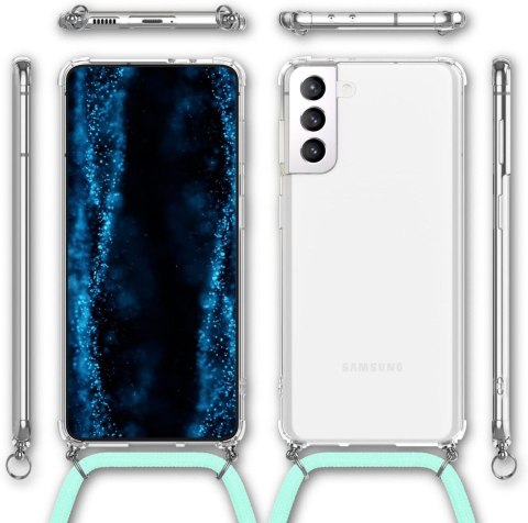ETUI OCHRONNE SAMSUNG GALAXY S22 PRZEZROCZYSTE +TURKUSOWA SMYCZ SOLIDNE