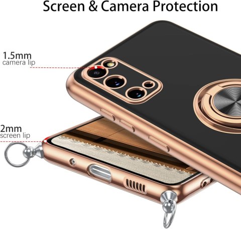 ETUI POKROWIEC SAMSUNG GALAXY S20 CZARNE ZŁOTE PLECKI Z PIERŚCIENIEM +SMYCZ ETUI POKROWIEC SAMSUNG GALAXY S20 CZARNE ZŁOTE PLECKI Z PIERŚCIENIEM +SMYCZ