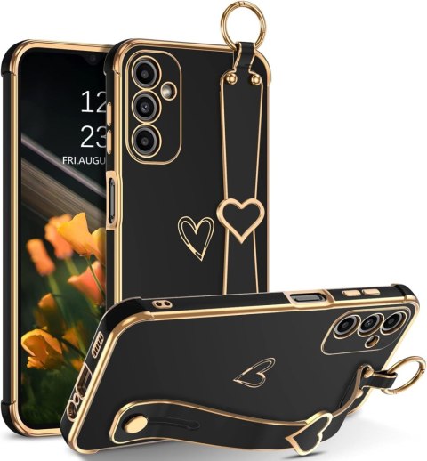 ETUI SAMSUNG GALAXY A14 5G SILIKONOWE CZARNE ZŁOTA RAMKA SERCE UCHWYT ETUI SAMSUNG GALAXY A14 5G SILIKONOWE CZARNE ZŁOTA RAMKA SERCE UCHWYT