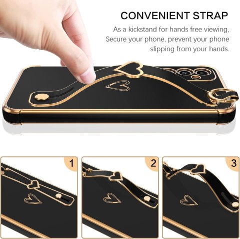 ETUI SAMSUNG GALAXY A14 5G SILIKONOWE CZARNE ZŁOTA RAMKA SERCE UCHWYT ETUI SAMSUNG GALAXY A14 5G SILIKONOWE CZARNE ZŁOTA RAMKA SERCE UCHWYT