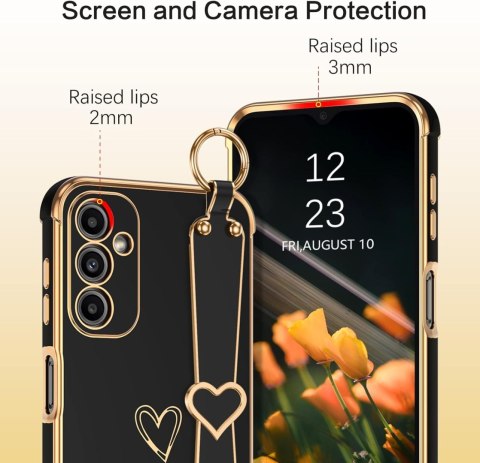 ETUI SAMSUNG GALAXY A14 5G SILIKONOWE CZARNE ZŁOTA RAMKA SERCE UCHWYT ETUI SAMSUNG GALAXY A14 5G SILIKONOWE CZARNE ZŁOTA RAMKA SERCE UCHWYT