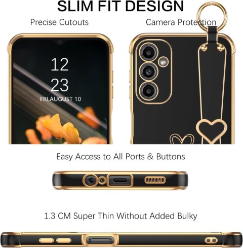 ETUI SAMSUNG GALAXY A14 5G SILIKONOWE CZARNE ZŁOTA RAMKA SERCE UCHWYT ETUI SAMSUNG GALAXY A14 5G SILIKONOWE CZARNE ZŁOTA RAMKA SERCE UCHWYT