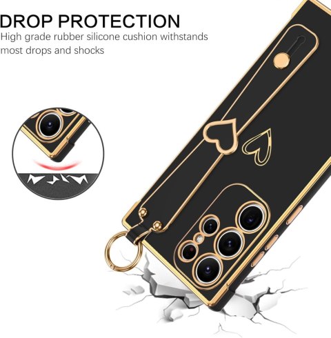 ETUI SILIKONOWE SAMSUNG GALAXY S23 ULTRA CZARNE ZŁOTA RAMKA SERUSZKO UCHWYT