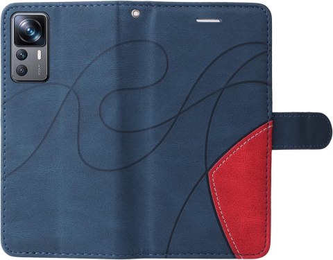ETUI Z KLAPKĄ XIAOMI 12T/12T PRO CASE GRANATOWY CZERWONY EKOSKÓRA