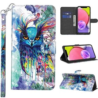 ETUI Z KLAPKĄ SAMSUNG GALAXY A14 5G KOLOROWA SOWA AKWARELA +ZAWIESZKA