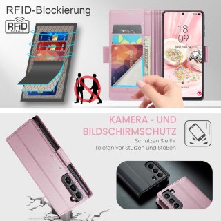 ETUI Z KLAPKĄ SAMSUNG GALAXY S21 FE 5G CASE ROSE GOLD Z EKOSKÓRY SM-G990B
