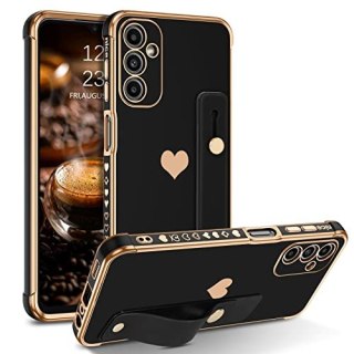 ETUI Z UCHWYTEM SAMSUNG GALAXY A14 4G/5G 6.6" CASE CZARNY ZŁOTE SERDUSZKO