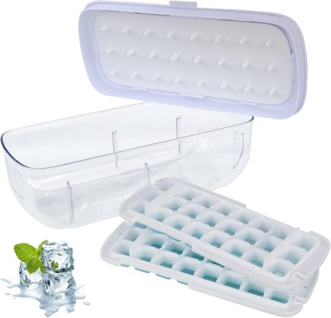 FORMA DO LODU KOSTKI Z POKRYWKĄ 2x TACKA Z POJEMNIKIEM BIAŁA LÓD DO DRINKÓW FORMA DO LODU KOSTKI Z POKRYWKĄ 2x TACKA Z POJEMNIKIEM BIAŁA LÓD DO DRINKÓW