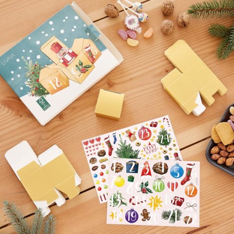 KALENDARZ ADWENTOWY DO NAPEŁNIENIA TORBA PUDEŁKA PAPIER ZŁOTE NAKLEJKI DIY KALENDARZ ADWENTOWY DO NAPEŁNIENIA TORBA PUDEŁKA PAPIER ZŁOTE NAKLEJKI DIY