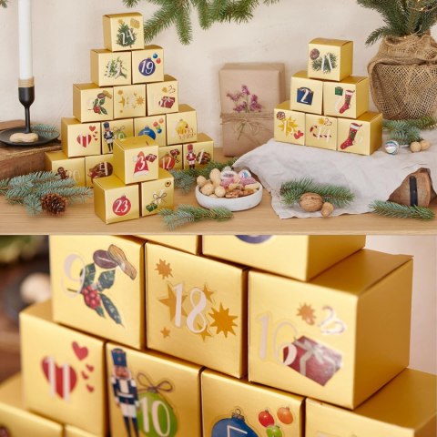 KALENDARZ ADWENTOWY DO NAPEŁNIENIA TORBA PUDEŁKA PAPIER ZŁOTE NAKLEJKI DIY KALENDARZ ADWENTOWY DO NAPEŁNIENIA TORBA PUDEŁKA PAPIER ZŁOTE NAKLEJKI DIY