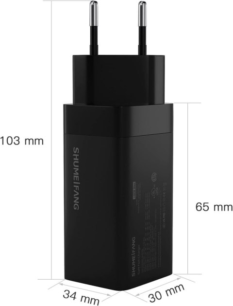 ŁADOWARKA USB C 65W FAST CHARGE USB-A SHUMEIFANG CZARNA 3W1 QC SAMSUNG