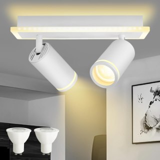 LAMPA SUFITOWA KINKIET PODWÓJNY SPOT RUCHOMY REFLEKTOR BIAŁA GU10 + 2xLED