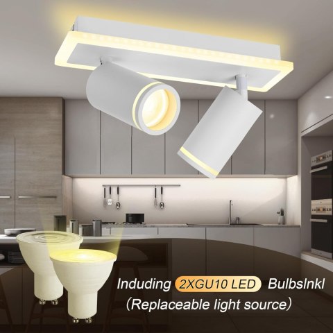 LAMPA SUFITOWA KINKIET PODWÓJNY SPOT RUCHOMY REFLEKTOR BIAŁA GU10 + 2xLED LAMPA SUFITOWA KINKIET PODWÓJNY SPOT RUCHOMY REFLEKTOR BIAŁA GU10 + 2xLED