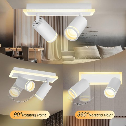 LAMPA SUFITOWA KINKIET PODWÓJNY SPOT RUCHOMY REFLEKTOR BIAŁA GU10 + 2xLED LAMPA SUFITOWA KINKIET PODWÓJNY SPOT RUCHOMY REFLEKTOR BIAŁA GU10 + 2xLED