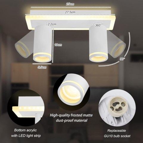 LAMPA SUFITOWA KINKIET PODWÓJNY SPOT RUCHOMY REFLEKTOR BIAŁA GU10 + 2xLED LAMPA SUFITOWA KINKIET PODWÓJNY SPOT RUCHOMY REFLEKTOR BIAŁA GU10 + 2xLED