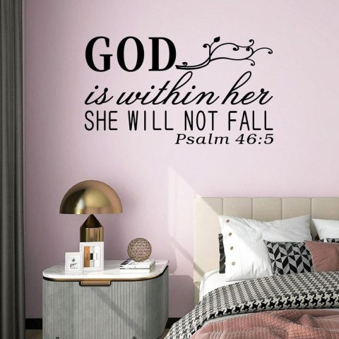 NAKLEJKA ŚCIENNA CYTAT BIBLIA "GOD IS WITHIN HER SHE WILL NOT FALL" CZARNA NAKLEJKA ŚCIENNA CYTAT BIBLIA "GOD IS WITHIN HER SHE WILL NOT FALL" CZARNA