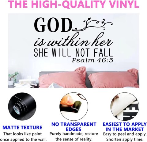 NAKLEJKA ŚCIENNA CYTAT BIBLIA "GOD IS WITHIN HER SHE WILL NOT FALL" CZARNA NAKLEJKA ŚCIENNA CYTAT BIBLIA "GOD IS WITHIN HER SHE WILL NOT FALL" CZARNA