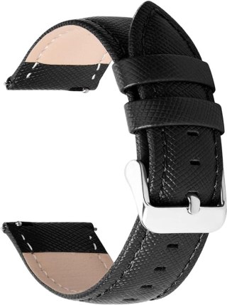 PASEK SKÓRZANY DO ZEGARKA SMARTWATCH CZARNY UNIWERSALNY 20MM FULLMOSA