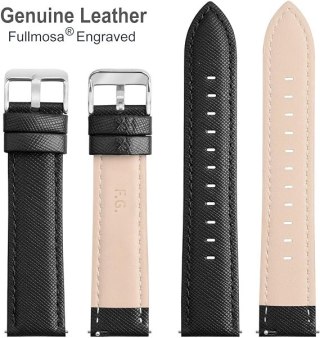 PASEK SKÓRZANY DO ZEGARKA SMARTWATCH CZARNY UNIWERSALNY 20MM FULLMOSA