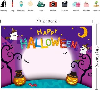 TŁO WINYLOWE FOTOGRAFICZNE 2,1x1,5m DYNIE HALLOWEEN FIOLET
