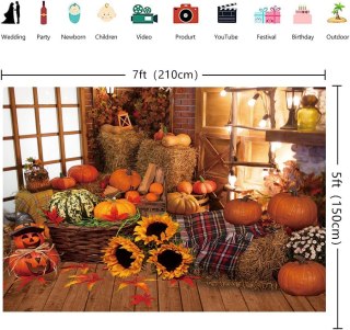 TŁO WINYLOWE FOTOGRAFICZNE 2,1x1,5m JESIEŃ DYNIE HALLOWEEN POKÓJ