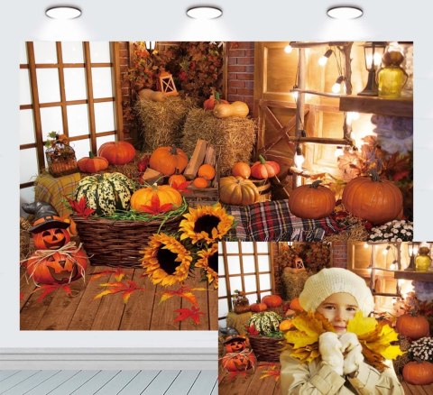 TŁO WINYLOWE FOTOGRAFICZNE 2,1x1,5m JESIEŃ DYNIE HALLOWEEN POKÓJ TŁO WINYLOWE FOTOGRAFICZNE 2,1x1,5m JESIEŃ DYNIE HALLOWEEN POKÓJ