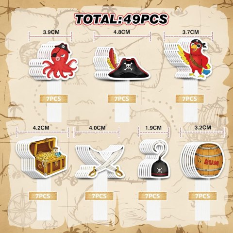 TOPPERY NA BABECZKI TORT DEKORACJA PIRACKIE PAPUGA RUM OŚMIORNICA 49elem