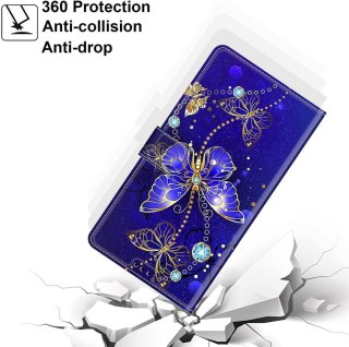 ZAMYKANE ETUI DO MOTOROLA MOTO E22I GRANATOWY CASE Z KLAPKĄ MOTYLKI +SMYCZ