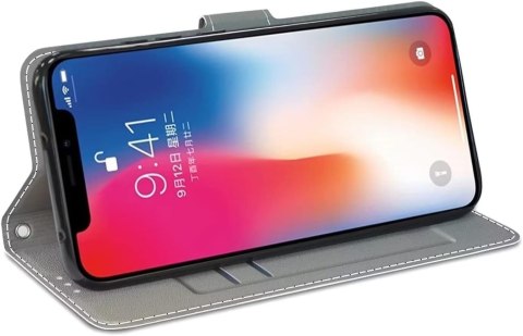 ZAMYKANE ETUI DO MOTOROLA MOTO E22I GRANATOWY CASE Z KLAPKĄ MOTYLKI +SMYCZ