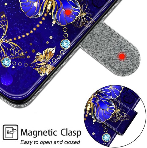 ZAMYKANE ETUI DO MOTOROLA MOTO E22I GRANATOWY CASE Z KLAPKĄ MOTYLKI +SMYCZ