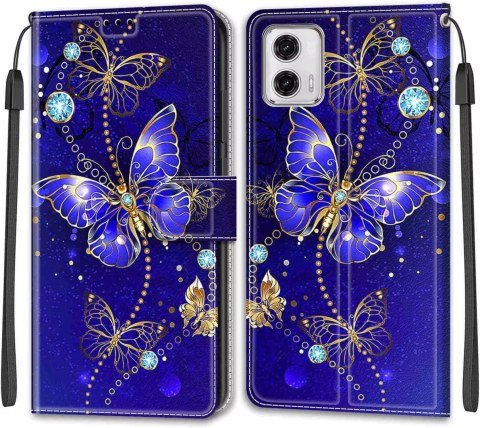 ZAMYKANE ETUI DO MOTOROLA MOTO E22I GRANATOWY CASE Z KLAPKĄ MOTYLKI +SMYCZ