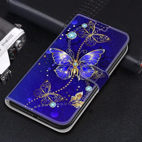 ZAMYKANE ETUI DO MOTOROLA MOTO E22I GRANATOWY CASE Z KLAPKĄ MOTYLKI +SMYCZ