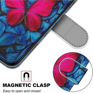 ZAMYKANE ETUI Z KLAPKĄ DO GOOGLE PIXEL 7 NIEBIESKIE RÓŻOWY MOTYL SOLIDNE