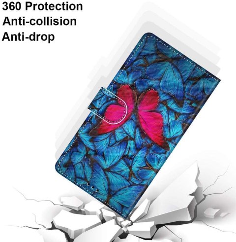 ZAMYKANE ETUI Z KLAPKĄ DO GOOGLE PIXEL 7 NIEBIESKIE RÓŻOWY MOTYL SOLIDNE