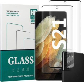 2x SZKŁO HARTOWANE SAMSUNG GALAXY S21 5G Z CZARNĄ RAMKĄ +OCHRONA APARATU