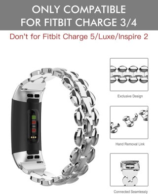 BRANSOLETA DO ZEGARKA FITBIT CHARGE 3 SREBRNA METALOWA ELEGANCKA