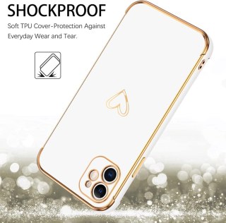 ETUI APPLE IPHONE 11 SILIKONOWE BIAŁE +ZŁOTE DODATKI SERDUSZKO A2111